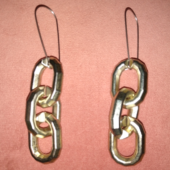 Oversized Minimalist KATTA Handmade Earrings Trio Link Chain Big Steel Ear Wires - Picture 2 of 4